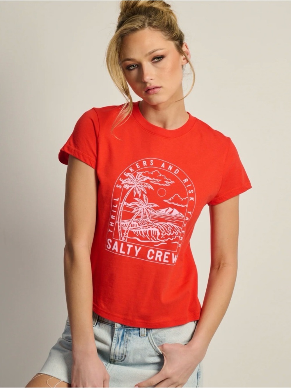 Salty Crew Women's Bright Red Orange Palm Graphic Tee